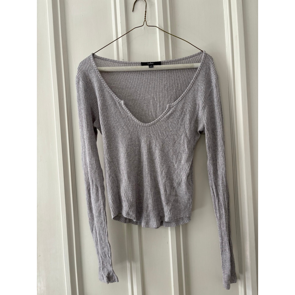 Lulus women's Light Grey Ribbed Long Sleeve Crop Top Size S